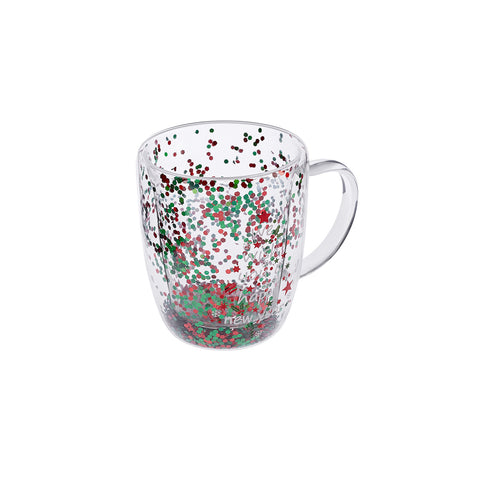 Karaca New Year Christmas Pia Double Trimmed Tree Mug, 350ml, Clear