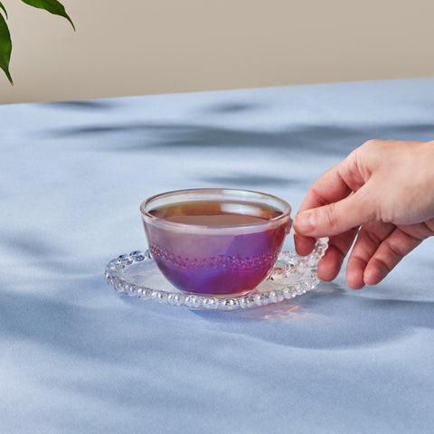 Karaca Rory Glass Tea Cup and Saucer, 200ml, Transparent