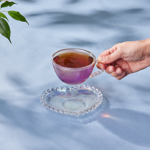 Karaca Rory Glass Tea Cup and Saucer, 200ml, Transparent