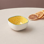 Karaca Floral Porcelain Square Snack Bowl, 10cm, Yellow