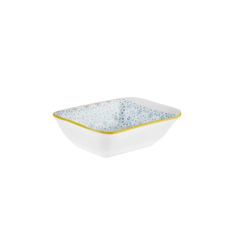 Karaca Floral Porcelain Rectangle Snack/Sauce Bowl, 10cm, Blue