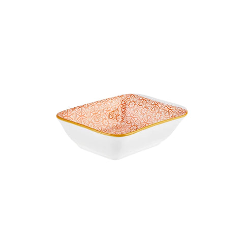 Karaca Floral Porcelain Rectangle Snack/Sauce Bowl, 10cm, Orange