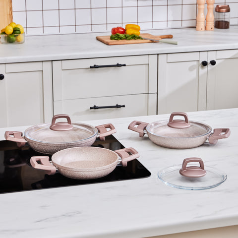 Karaca Rosegold Biogranite 6-Piece Induction Shallow Stock Pot Set, Rose Gold