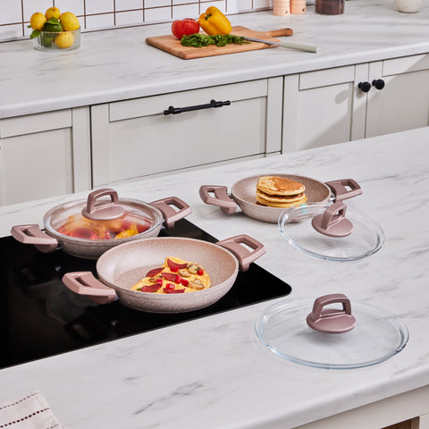 Karaca Rosegold Biogranite 6-Piece Induction Shallow Stock Pot Set, Rose Gold