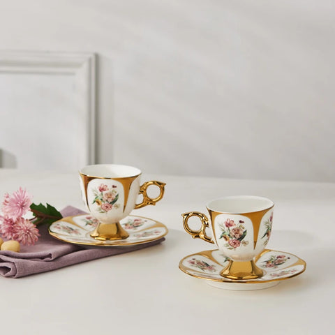 Karaca Söke Porcelain Espresso & Turkish Coffee Cup Set for 2 People, 90 ml, Multi