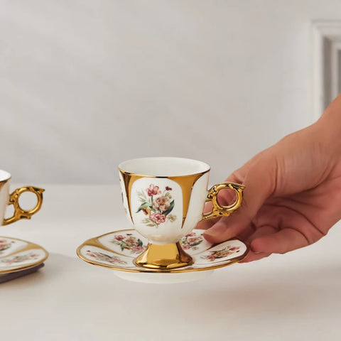 Karaca Söke Porcelain Espresso & Turkish Coffee Cup Set for 2 People, 90 ml, Multi