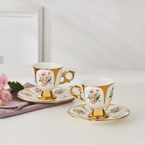 Karaca Söke Porcelain Espresso & Turkish Coffee Cup Set for 2 People, 90 ml, Multi