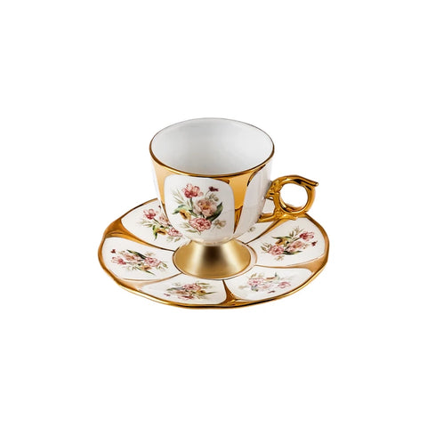 Karaca Söke Porcelain Espresso & Turkish Coffee Cup Set for 2 People, 90 ml, Multi