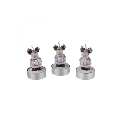 Karaca Home New Year Reindeer 3-Piece Tealight Candles, Beige