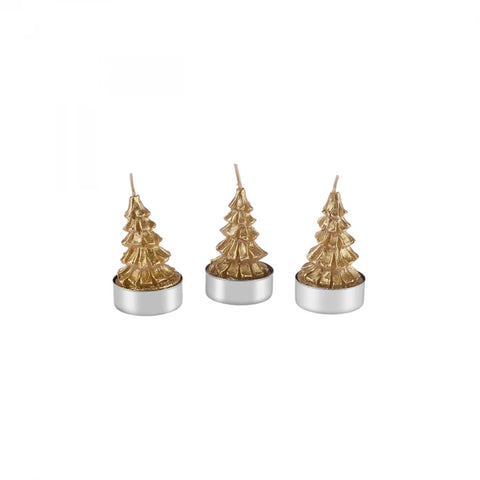 Karaca Home New Year Gold Tree 3-Piece Tealight Candles, Gold