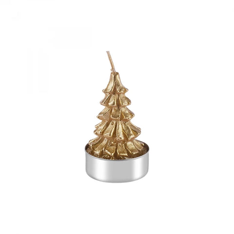 Karaca Home New Year Gold Tree 3-Piece Tealight Candles, Gold