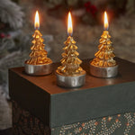 Karaca Home New Year Gold Tree 3-Piece Tealight Candles, Gold