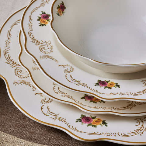 Karaca Forever Bone China Antique 24-Piece Dinner Set for 6 People, Multicolour