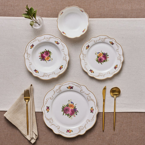 Karaca Forever Bone China Antique 24-Piece Dinner Set for 6 People, Multicolour