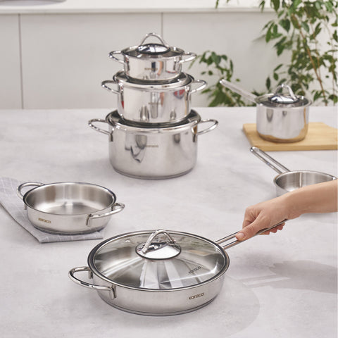 Karaca Ada V2 12-Piece Stainless Steel Cookware Set, Silver