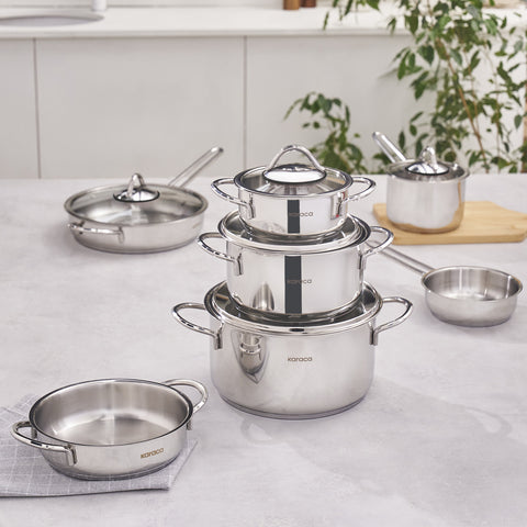 Karaca Ada V2 12-Piece Stainless Steel Cookware Set, Silver