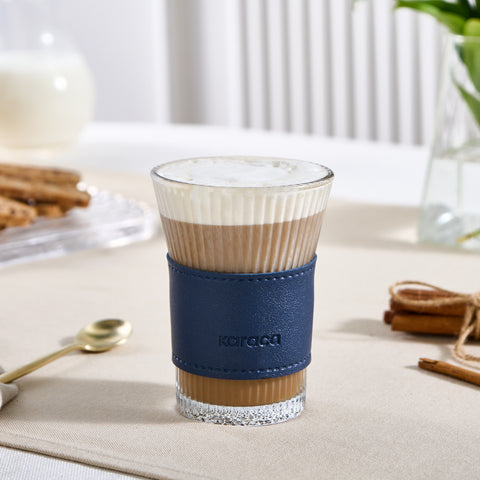 Karaca Leather Latte Coffee Glass, 210 Ml, Blue