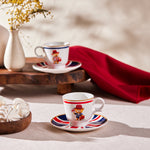 Karaca London 4-Piece Bone China Turkish Coffee Cup Set for 2 People, 80ml, Multi