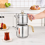 Karaca New Mira Midi Size Stainless Steel Tea Pot Set, Gold