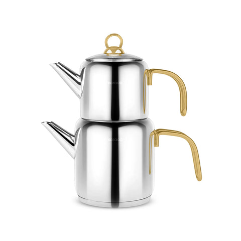 Karaca New Mira Midi Size Stainless Steel Tea Pot Set, Gold