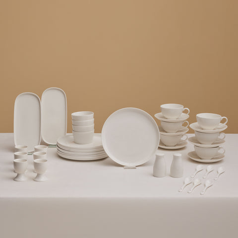 Karaca Favaro 38-Piece Bone China Serveware Set for 6 People, White