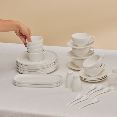 Karaca Favaro 38-Piece Bone China Serveware Set for 6 People, White