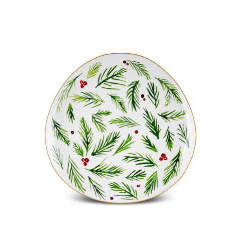 Karaca New Year Christmas Butcher's Broom Side Plate, 20,5cm, Multi