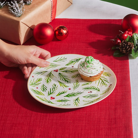 Karaca New Year Christmas Butcher's Broom Side Plate, 20,5cm, Multi