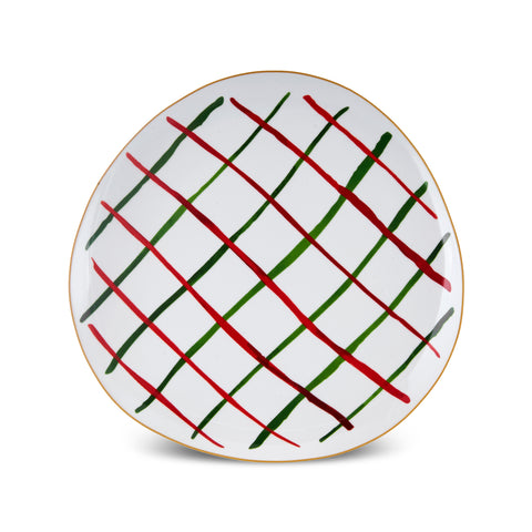 Karaca New Year Christmas Butcher's Broom Striped Side Plate, 20,5cm, Multi