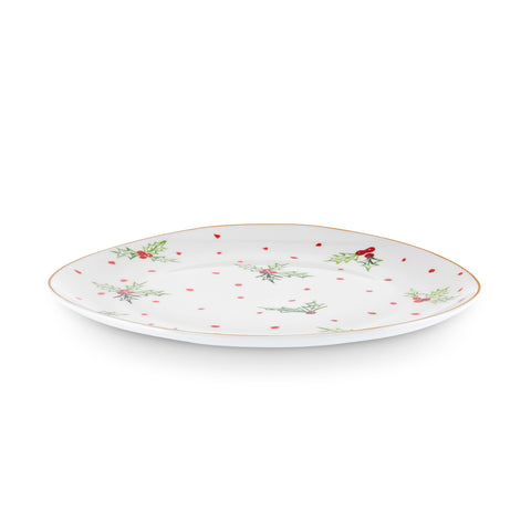 Karaca New Year Christmas Butcher's Broom Red Dot Side Plate, 20,5cm, Multi