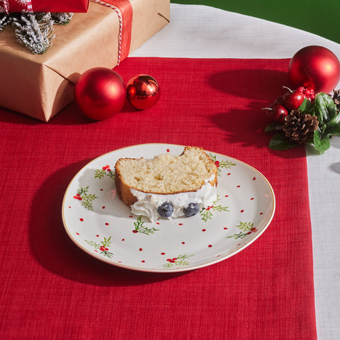 Karaca New Year Christmas Butcher's Broom Red Dot Side Plate, 20,5cm, Multi