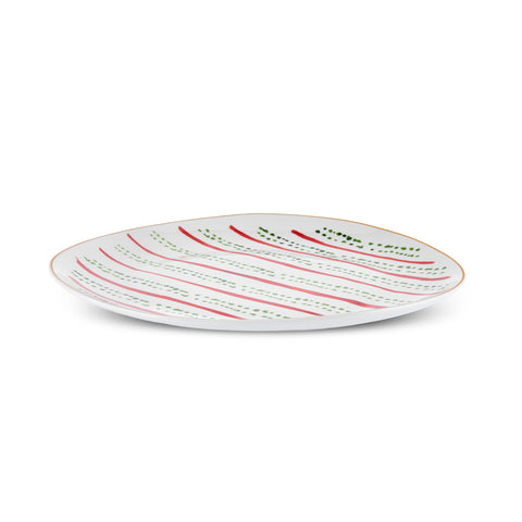 Karaca New Year Christmas Butcher's Broom Green Dot Side Plate, 20,5cm, Multi