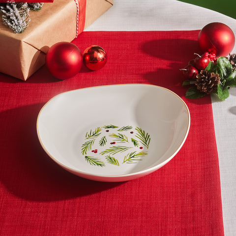 Karaca New Year Christmas Butcher's Broom Deep Plate, 21cm, Multi