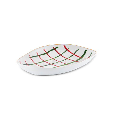 Karaca New Year Christmas Butcher's Broom Oval Boat-Shaped Plate, 26cm, Multi