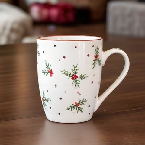 Karaca New Year Christmas Butcher's Broom Red Dot Mug, 350ml, Multi