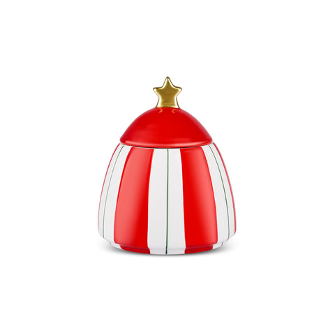 Karaca New Year Christmas Candy Stripe Storage Container, 14cm, Red