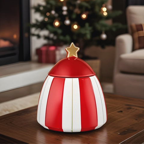 Karaca New Year Christmas Candy Stripe Storage Container, 14cm, Red