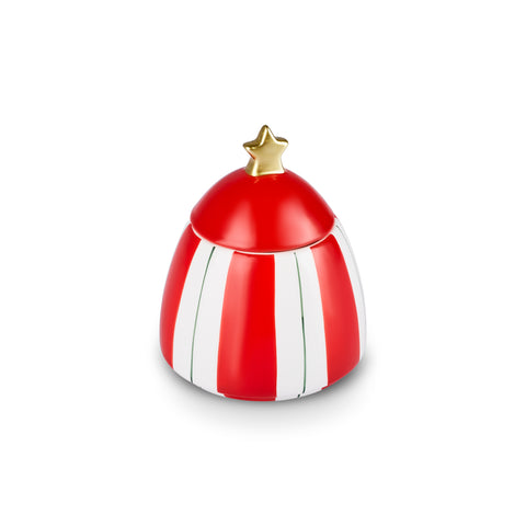 Karaca New Year Christmas Candy Stripe Storage Container, 14cm, Red