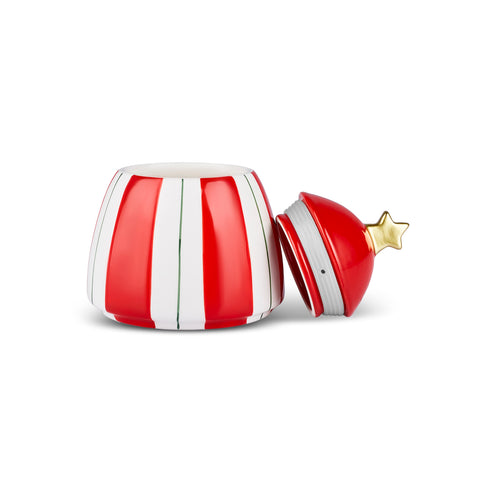 Karaca New Year Christmas Candy Stripe Storage Container, 14cm, Red