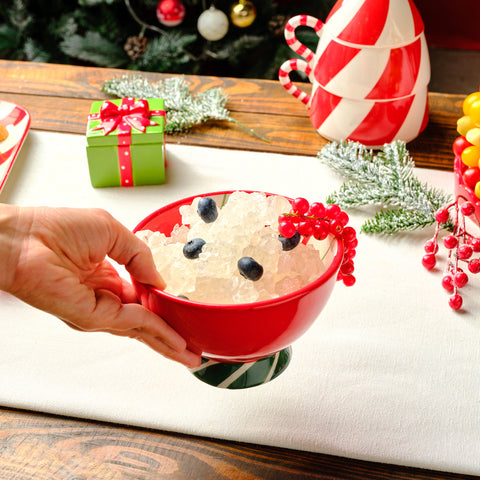 Karaca New Year Christmas Candy Stripe Bowl, 15cm, Red