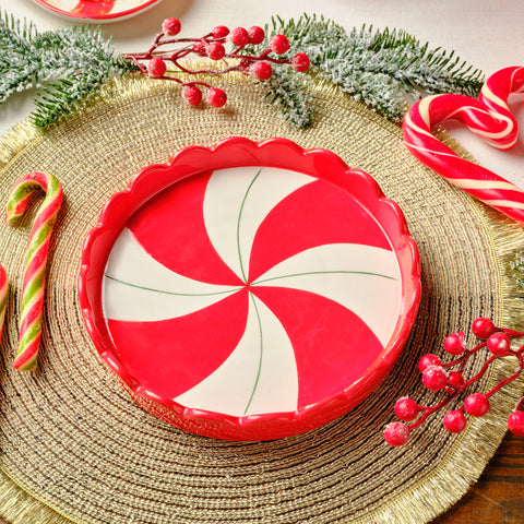 Karaca New Year Christmas Candy Stripe Cake Plate, 20,5cm, Red