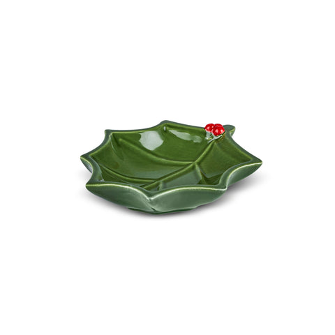 Karaca New Year Butcher's Broom 2-Section Snack Bowl, 18cm, Green