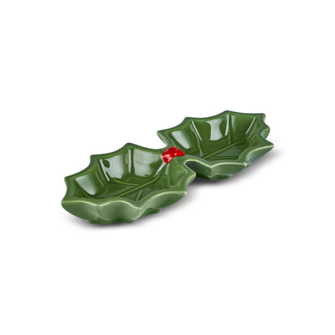 Karaca New Year Butcher's Broom 2-Section Snack Bowl, 18cm, Green