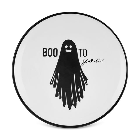 Karaca Halloween Boo Boo Ceramic Side Plate, 20cm, Black White