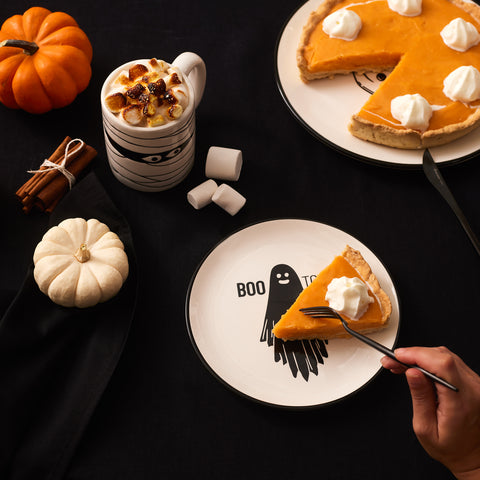 Karaca Halloween Boo Boo Ceramic Side Plate, 20cm, Black White