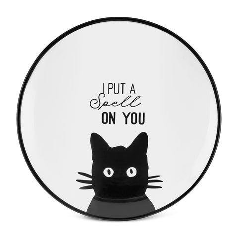 Karaca Halloween Catty Ceramic Side Plate, 20cm, Black White