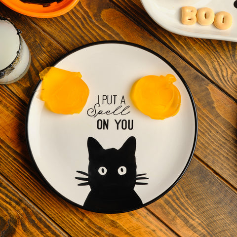 Karaca Halloween Catty Ceramic Side Plate, 20cm, Black White