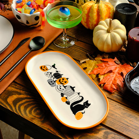 Karaca Halloween Pumpkin Party Ceramic Serving Platter, 29cm, Multicolour