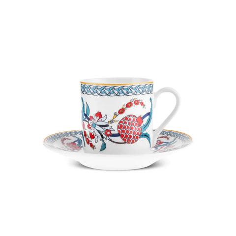 Karaca Hatay 12-Piece Bone China Turkish Coffee Cup Set for 6 People, 80ml, Multi