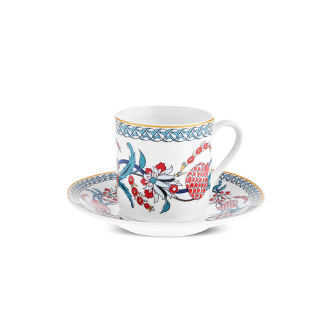 Karaca Hatay 12-Piece Bone China Turkish Coffee Cup Set for 6 People, 80ml, Multi